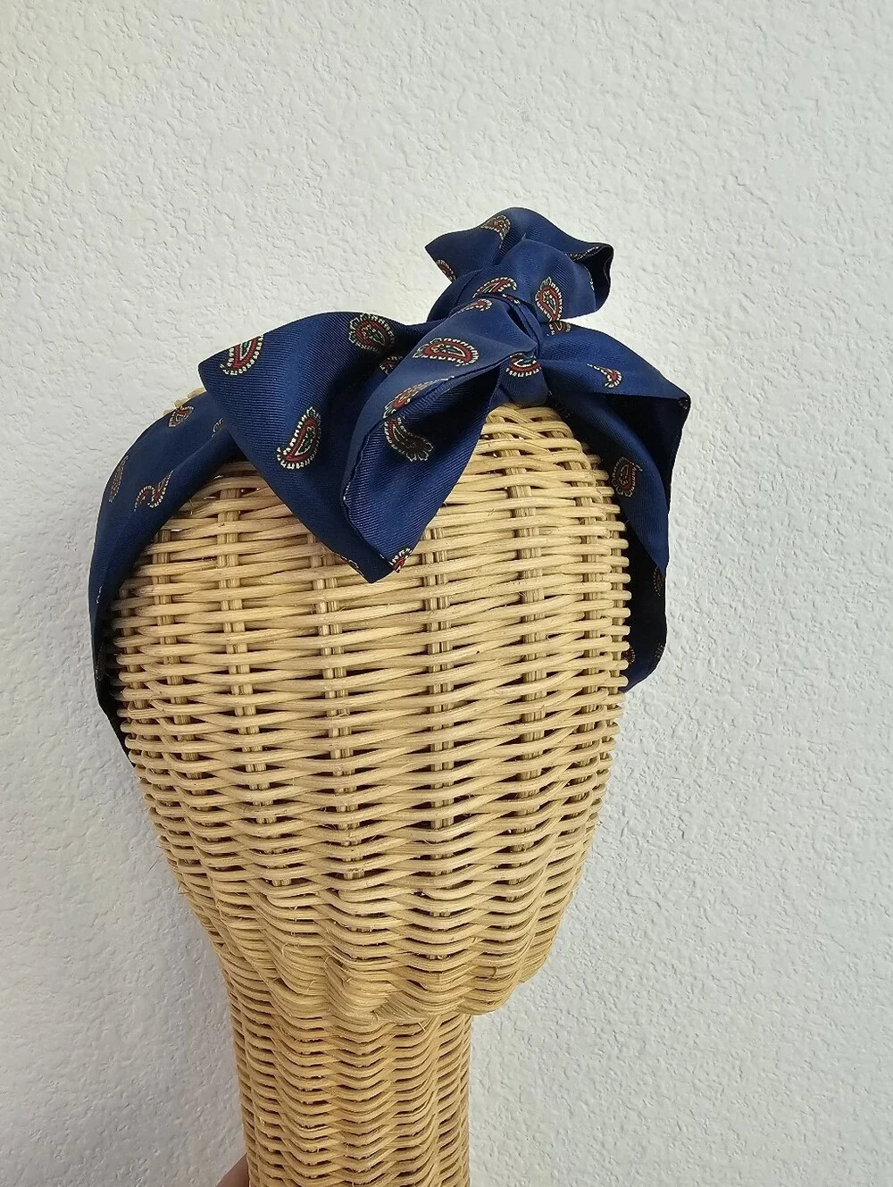 Vintage 100% Silk Paisley Hair Scarf Ribbon – Royal Blue Multi-Way Tie Wrap​